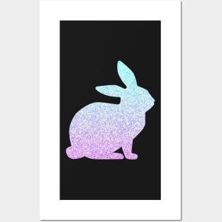 Pastel Blue and Purple Ombre Faux Glitter Easter Bunny Posters and Art